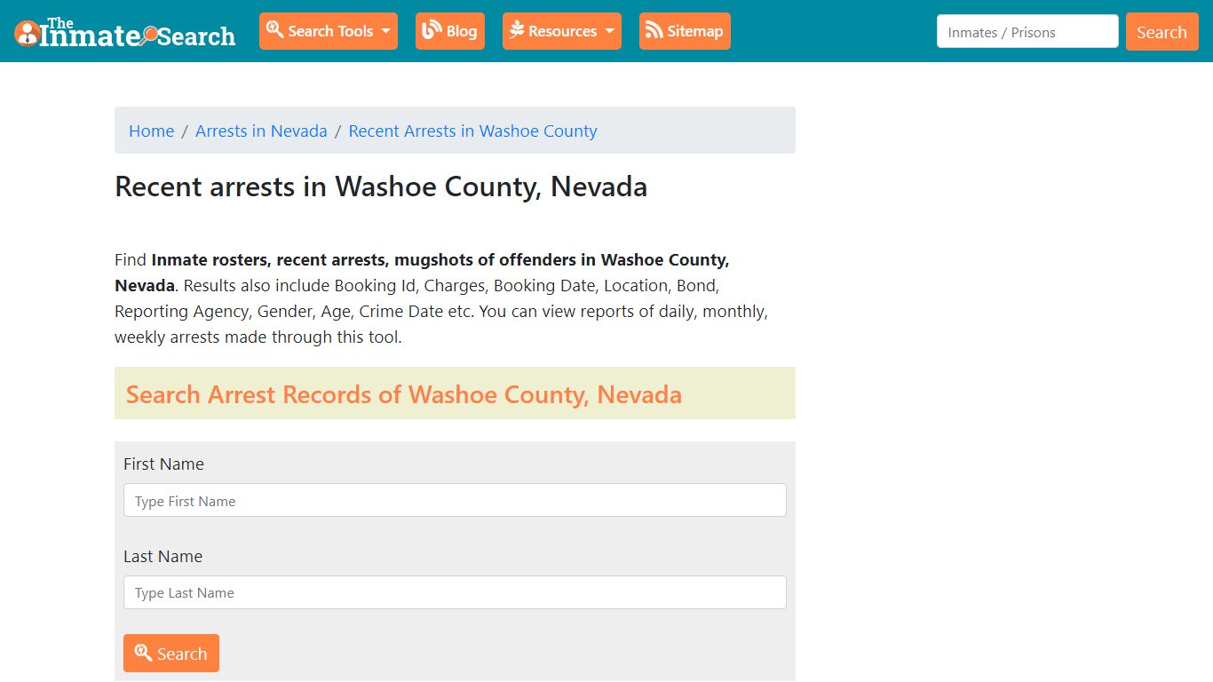 Recent arrests in Washoe County, Nevada - The Inmate Search